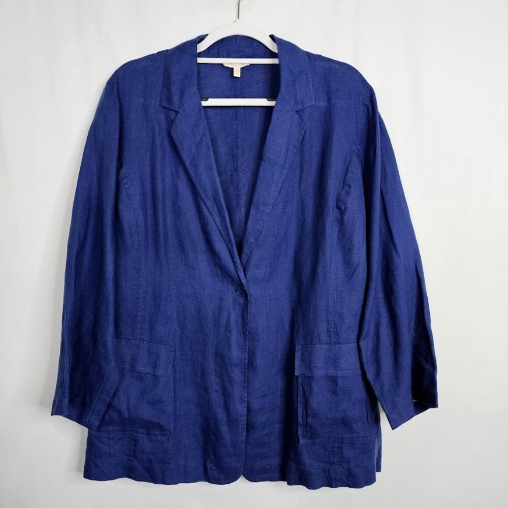 EILEEN FISHER Lightweight 100% Linen Blazer Jacket NAVY BLUE Plus size 1X Summer - Picture 2 of 7